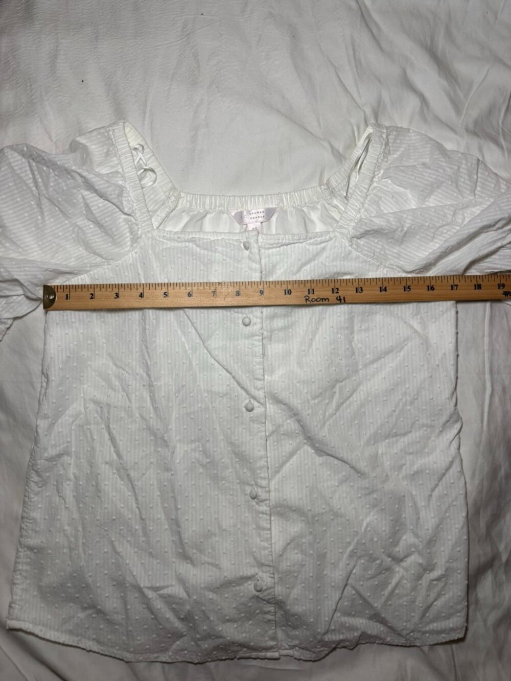 Women's Sz XS White Swiss Dot Puff Sleeve Peasant Blouse Boho Cottagecore - Picture 8 of 10